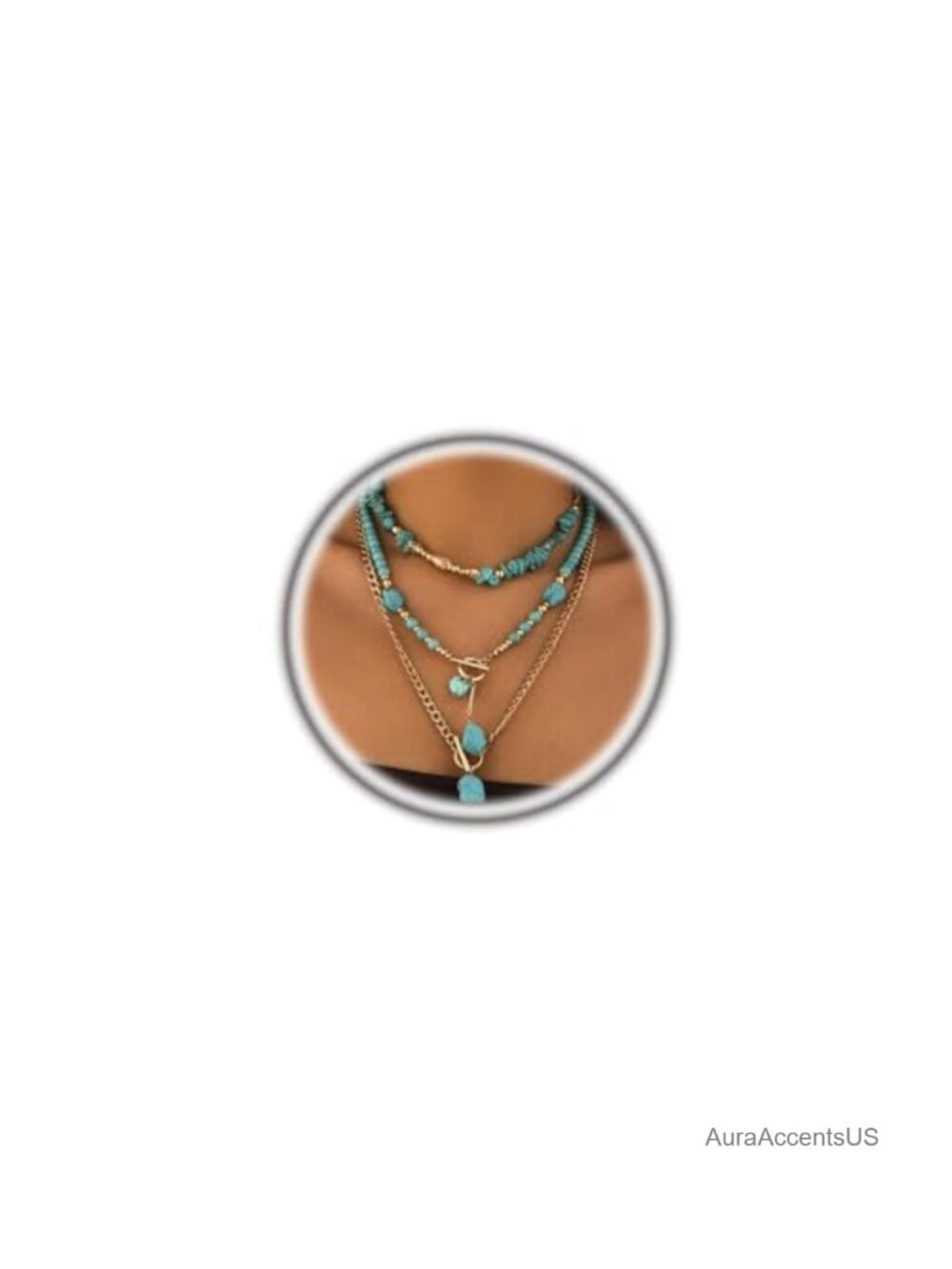 Chunky Turquoise Beaded Statement Necklace Gold Layered Charm Choker Western